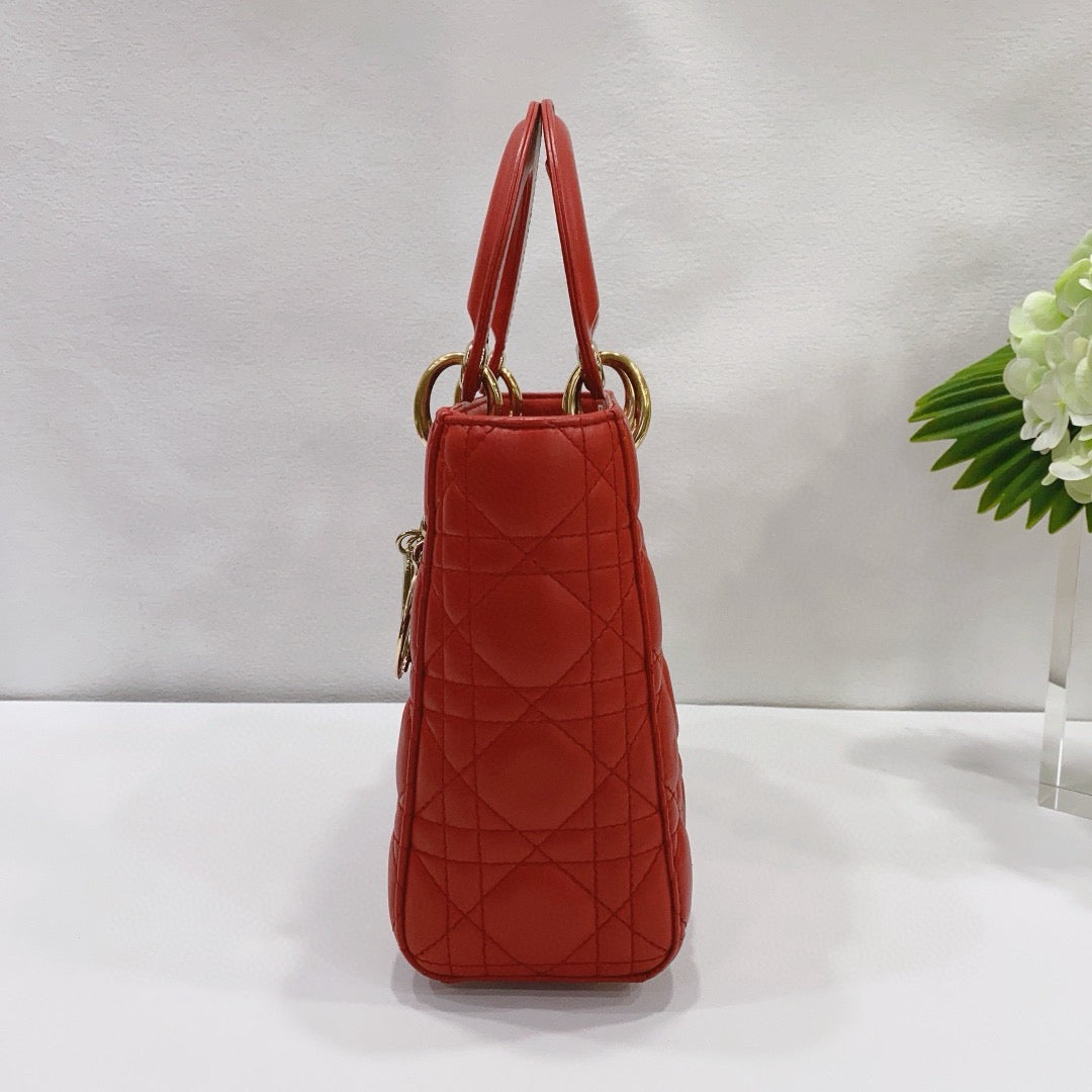Dior - Lady Dior Mini with Badge Strap - Lambskin leather - Red - (mini)