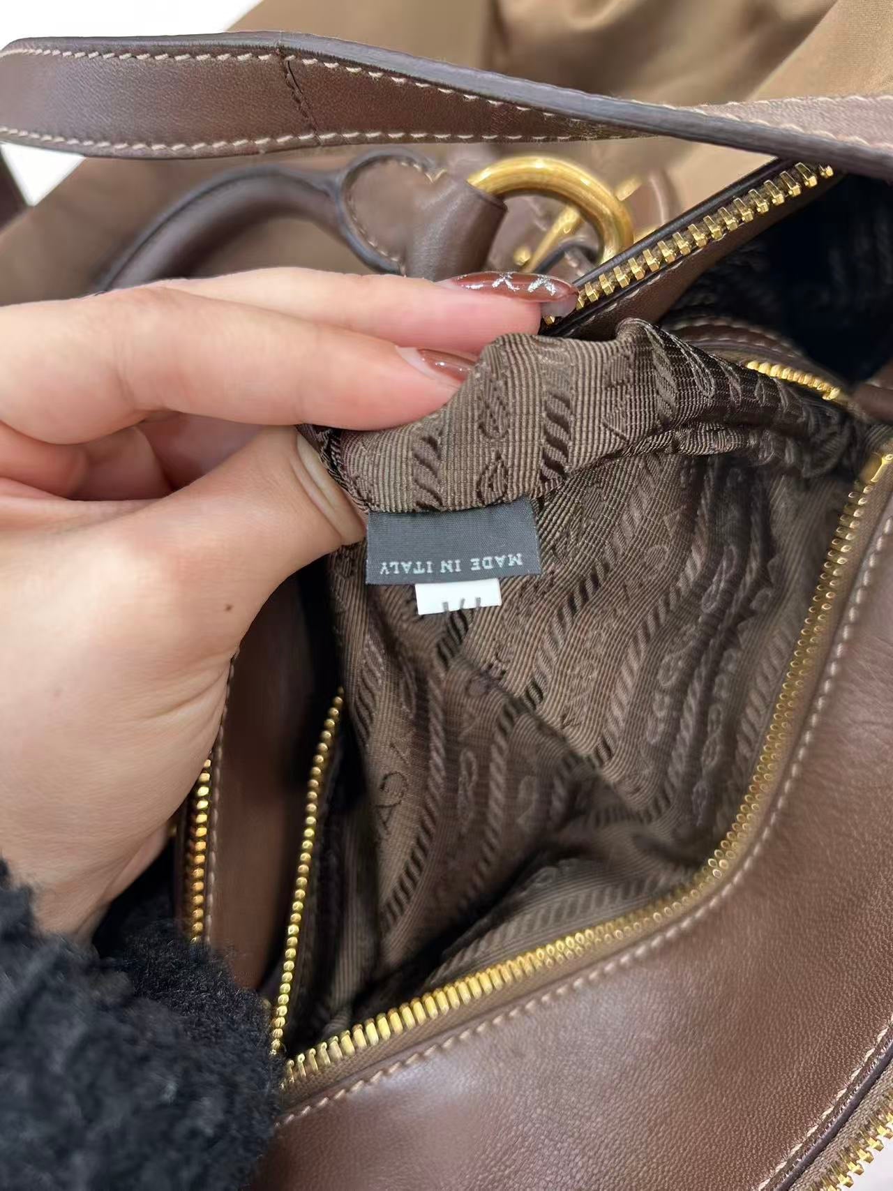 Prada - Nylon Top Handle Bag - Nylon and Leather - Olive Green with Brown Accents - (Medium)