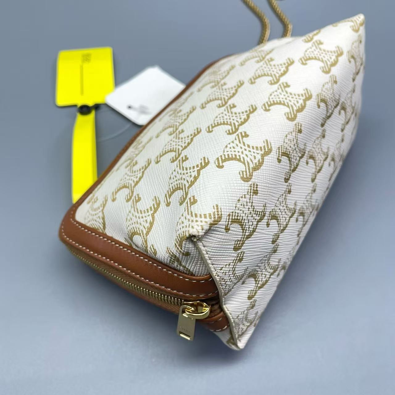 Celine - Triomphe Shell Bag - Triomphe Canvas with leather trim - White and Brown - (mini)