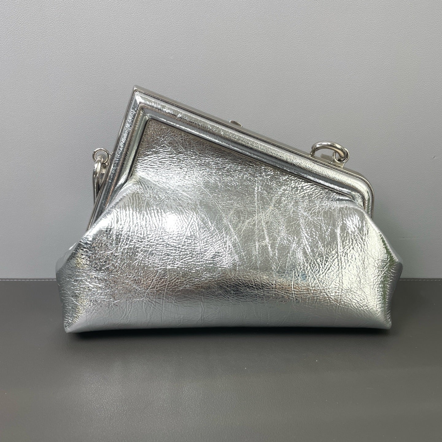 Fendi - First - Laminated leather with crackle effect - Silver - (small)
