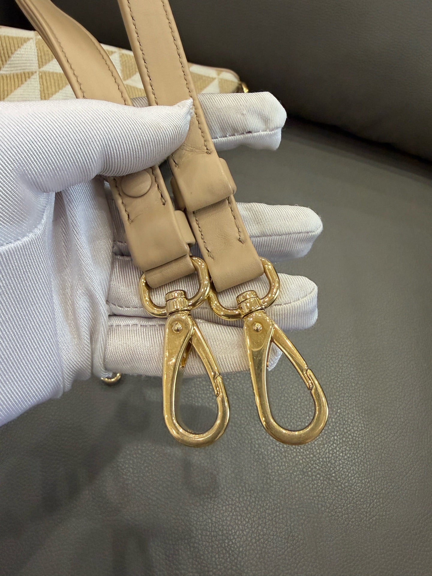 Prada - Triangle Bag - Cloth and Leather - Beige - (mini)