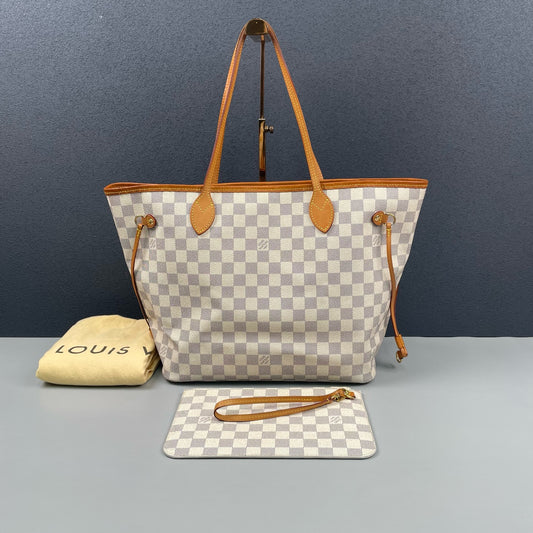 Louis Vuitton - Neverfull MM - Damier Azur coated canvas with natural cowhide leather trim - White - (Medium)