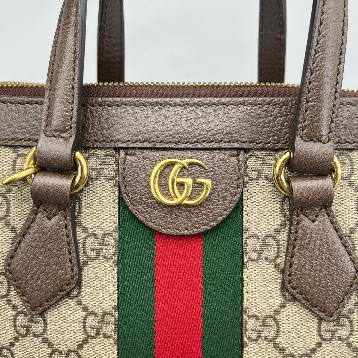 Gucci - Ophidia GG Supreme Small Top Handle Bag - GG Supreme coated canvas with grained leather trim - Brown - (small)