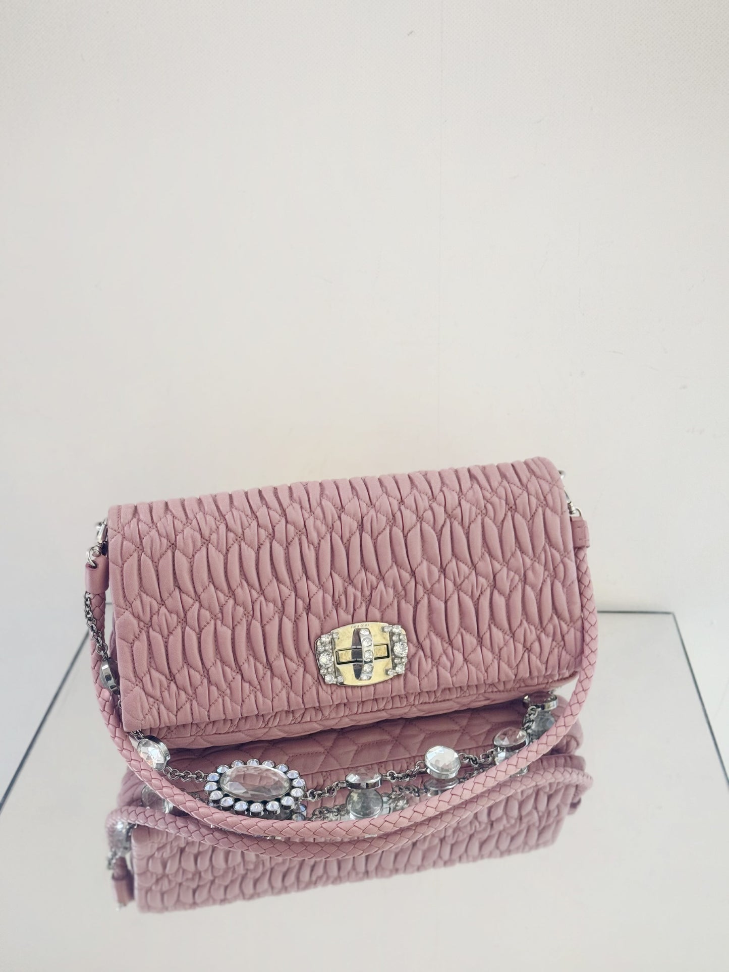 Miu Miu - Matelasse Jewel Chain Shoulder Bag - Leather - Pink - (Large)