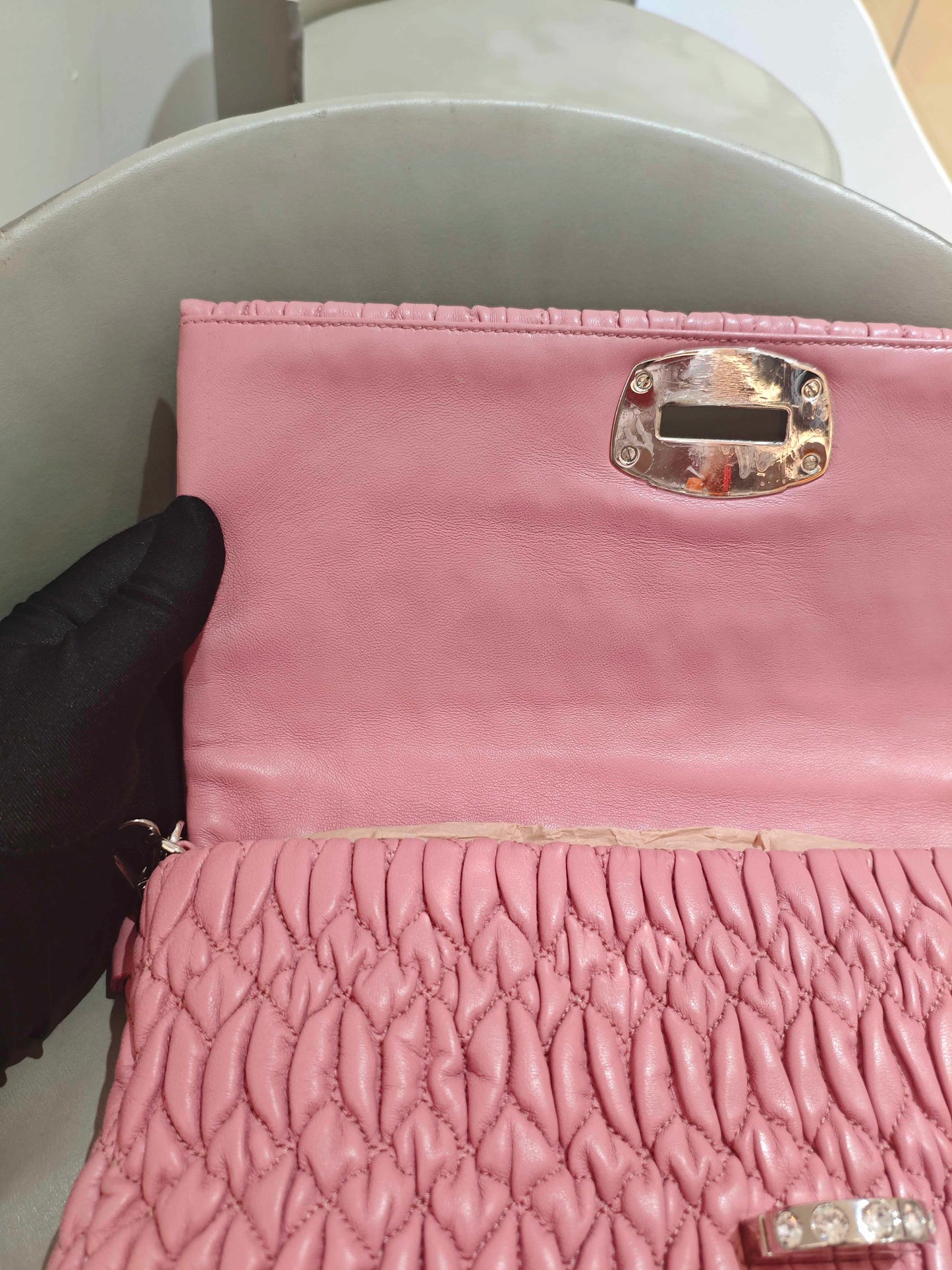 Miu Miu - Matelasse Jewel Chain Shoulder Bag - Leather - Pink - (Large)