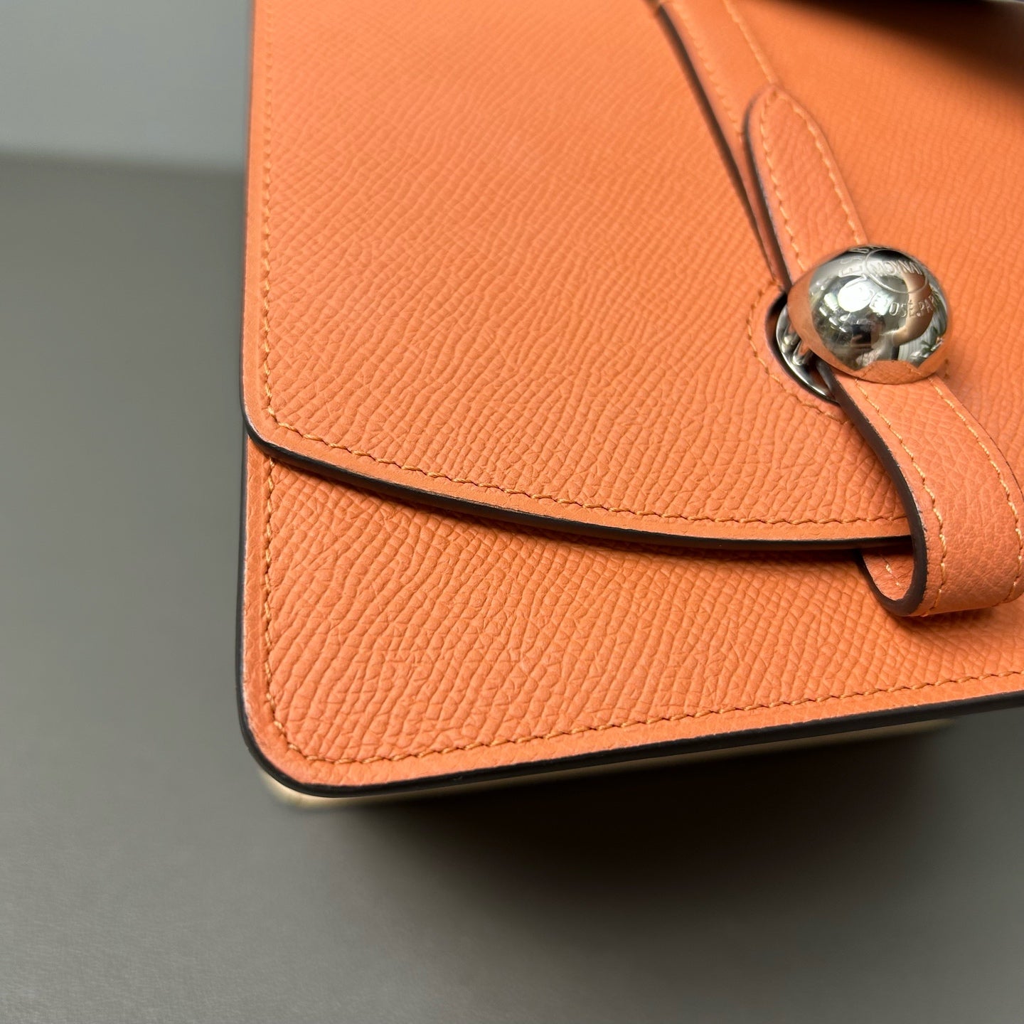 Moynat - Triangle Flap Bag - Grained cowhide leather - Orange with polished silver-tone hardware - (mini)