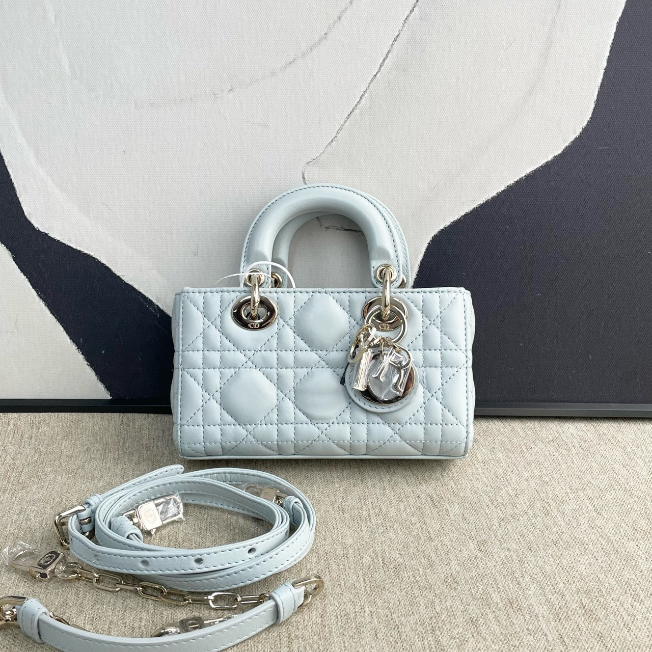 Dior - Lady Dior Horizontal Mini - Lambskin leather - Light Blue with Gold-Tone Hardware - (mini)