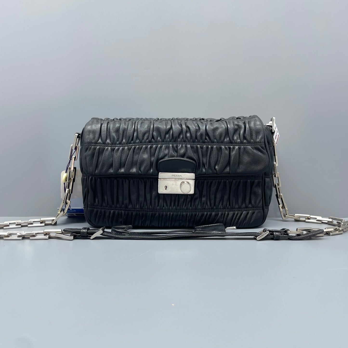 Prada - Gaufre Chain Shoulder Bag - Leather - Black - (small)