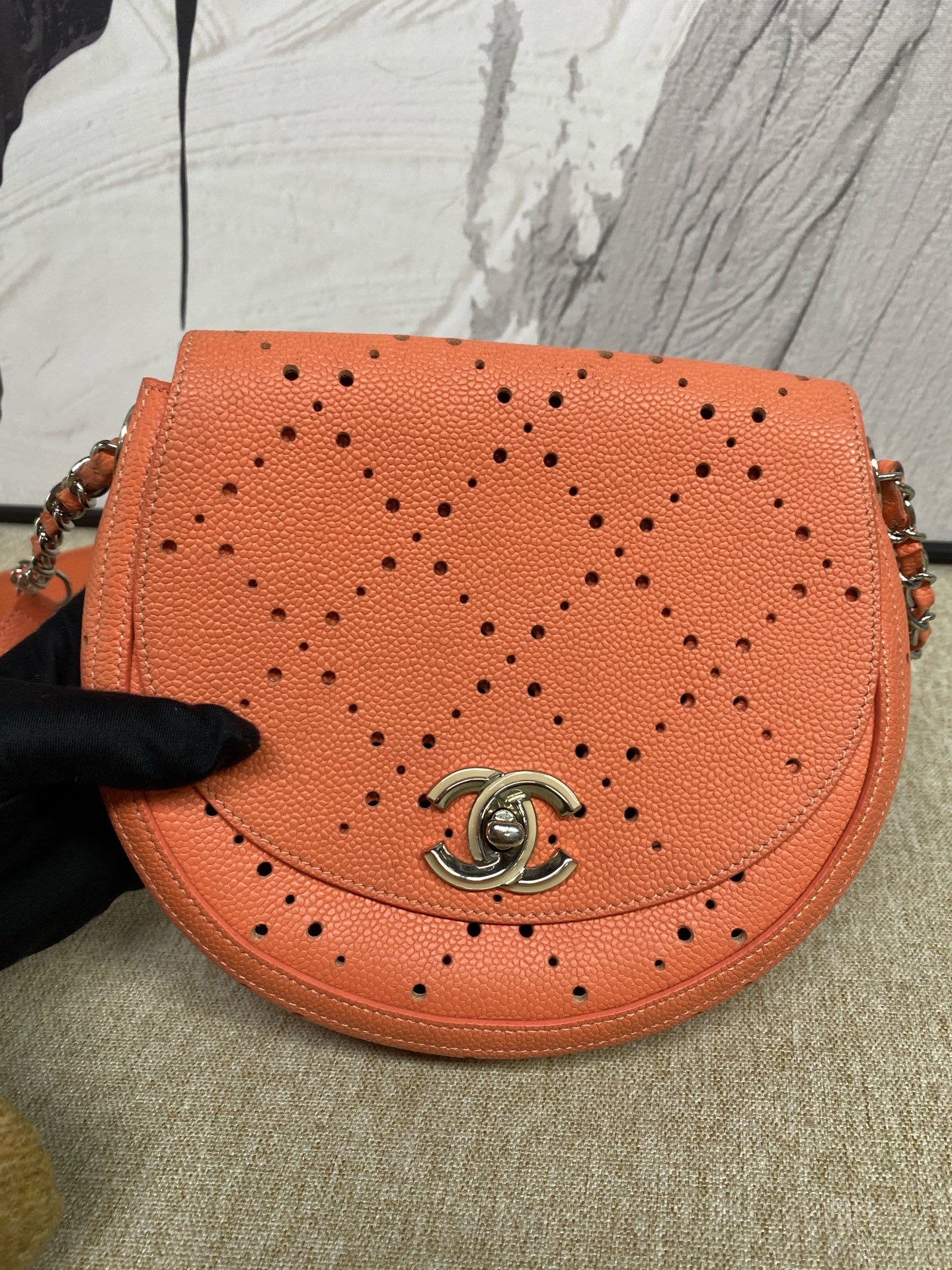 Chanel - Perforated Saddle Mini Bag - Grained calfskin - Orange - (mini)