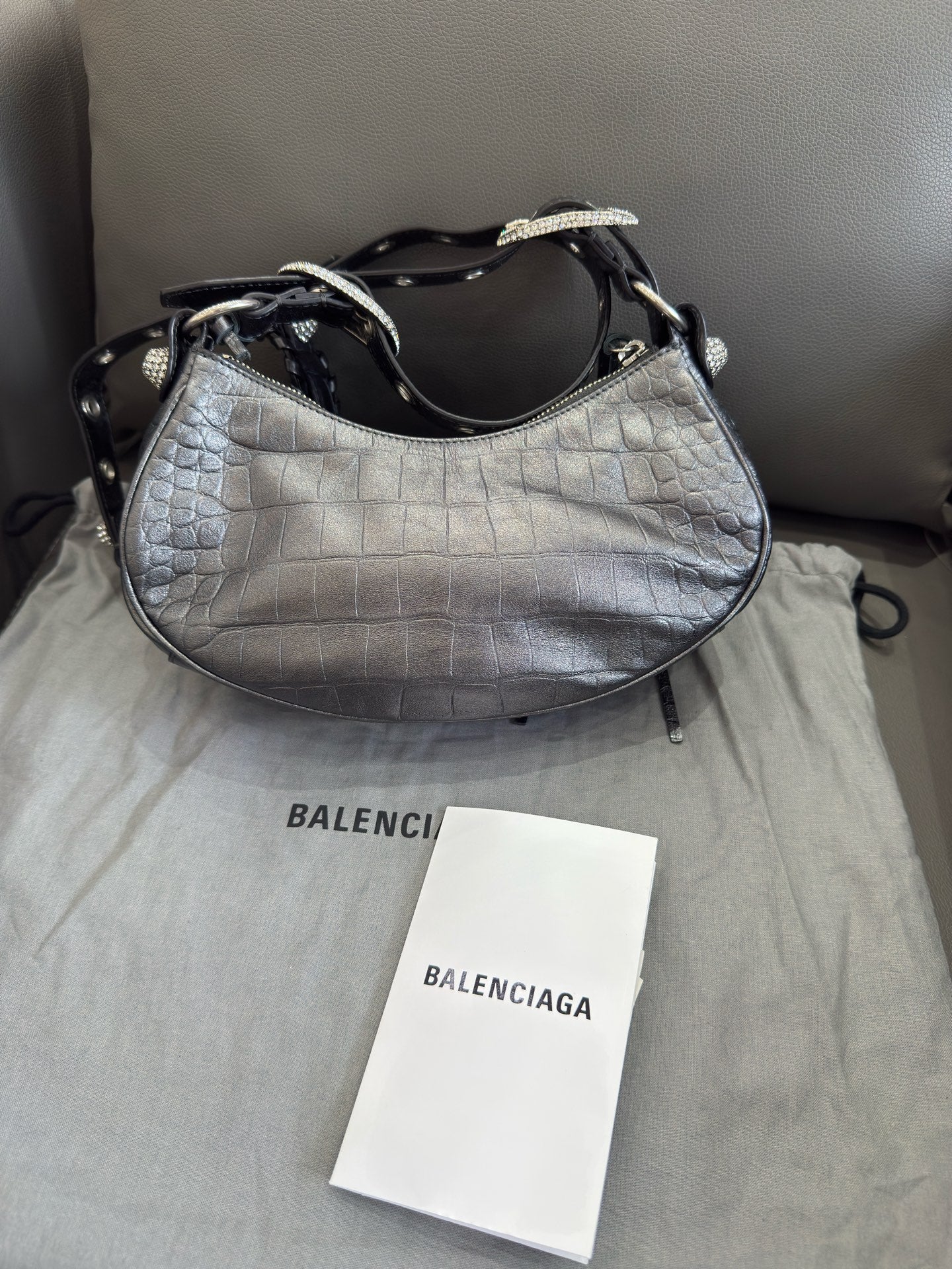 Balenciaga - Le Cagole Mini Shoulder Bag - Crocodile-embossed calfskin leather - Grey - (mini)