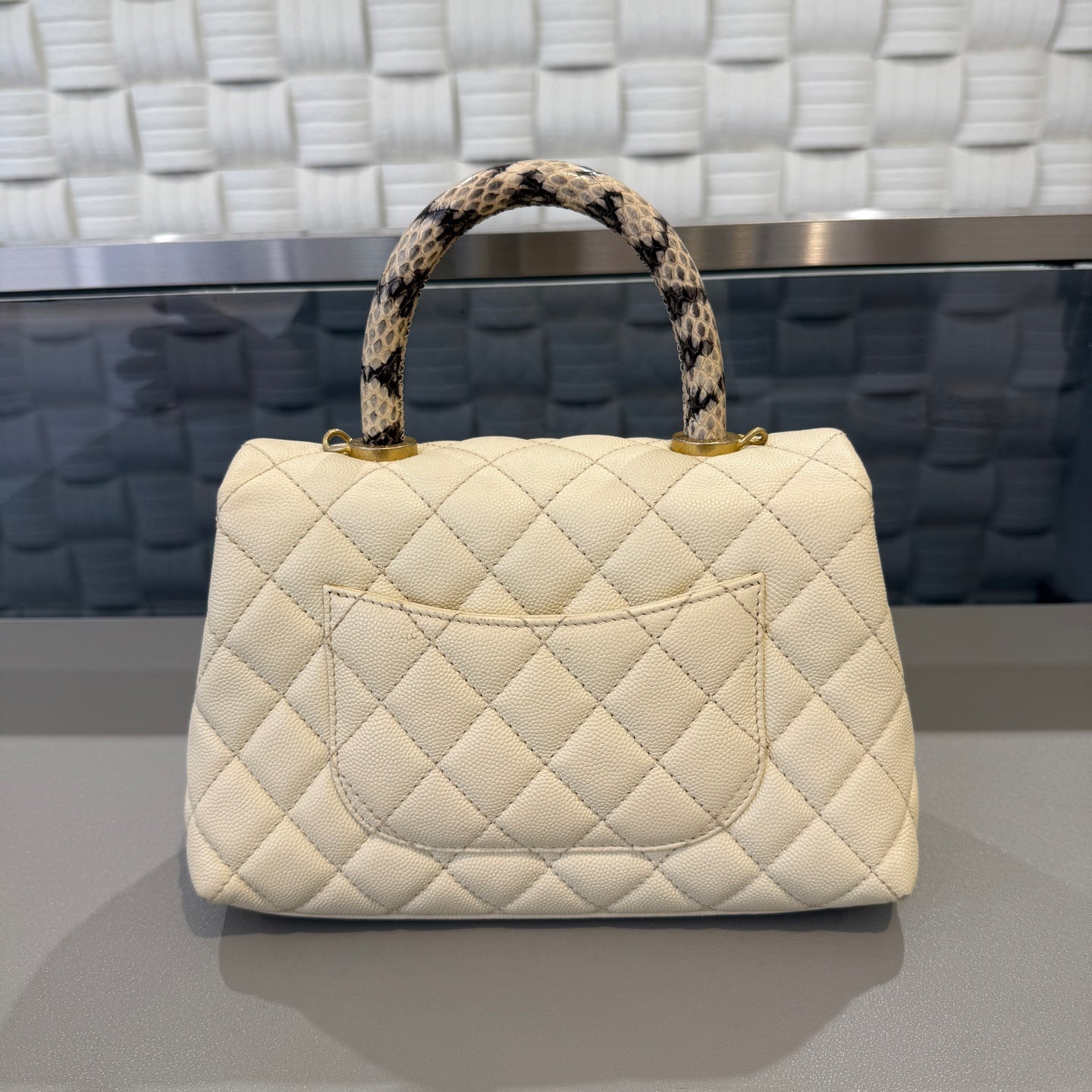 Chanel - Coco Handle - Caviar leather with exotic snakeskin handle - White - (Small)