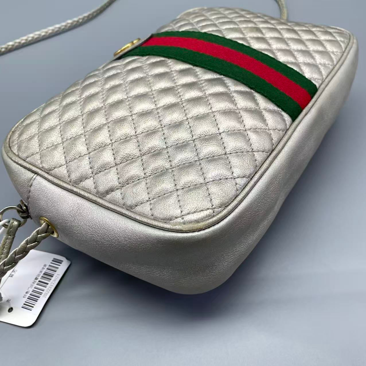 Gucci - GG Marmont Diamond Quilted Camera Bag - Metallic Leather - Silver - (Small)