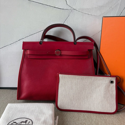 Hermès - Herbag 31 - Waterproof canvas and Cowhide leather - Chili Red and Beige - (Medium)