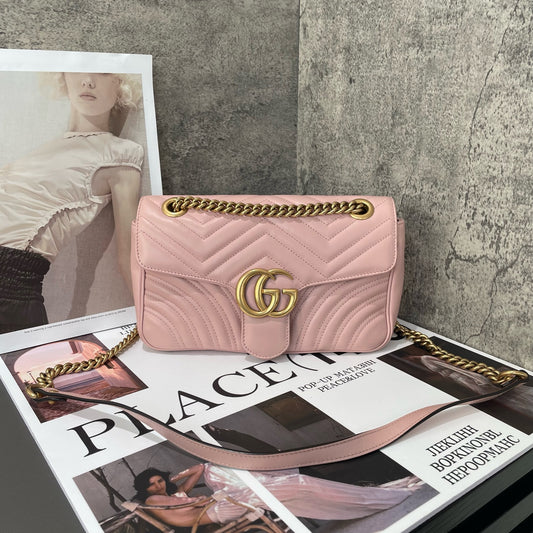 Gucci - GG Marmont Matelassé Small Shoulder Bag - Leather - Pink - (small)