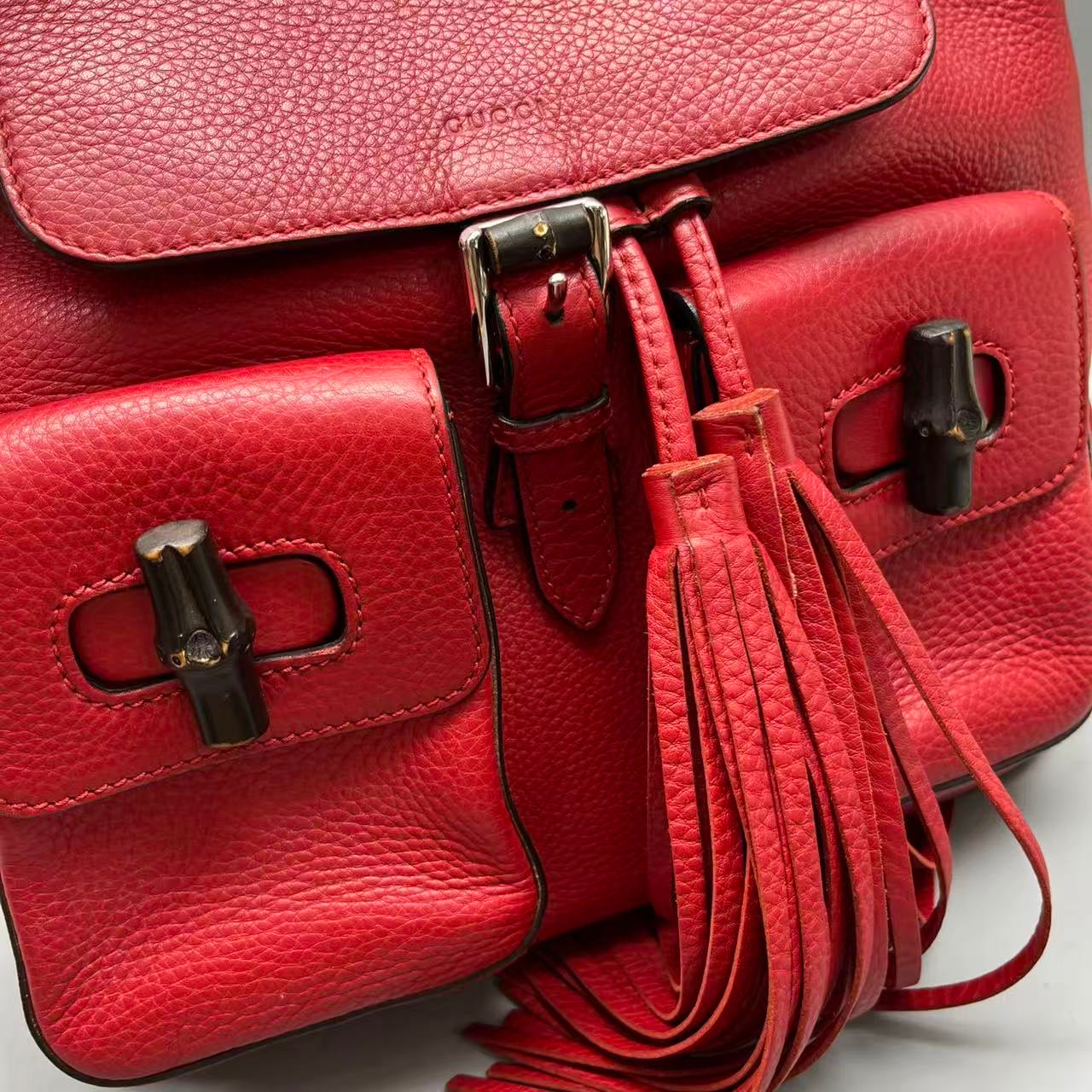 Gucci - Bamboo Backpack - Pebbled leather - Red - (medium)
