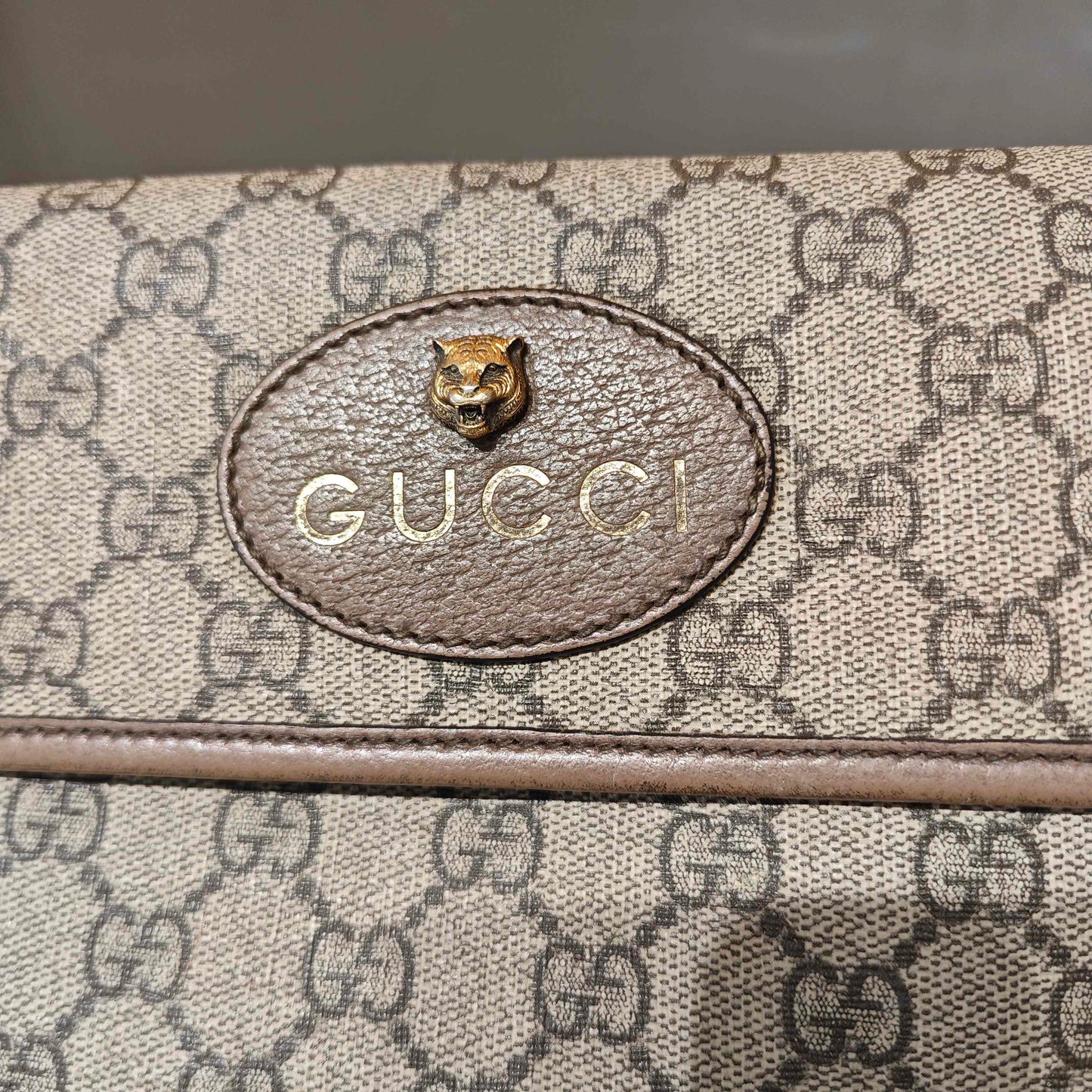Gucci - Tiger Head Belt Bag - GG Supreme canvas with leather trim - Beige