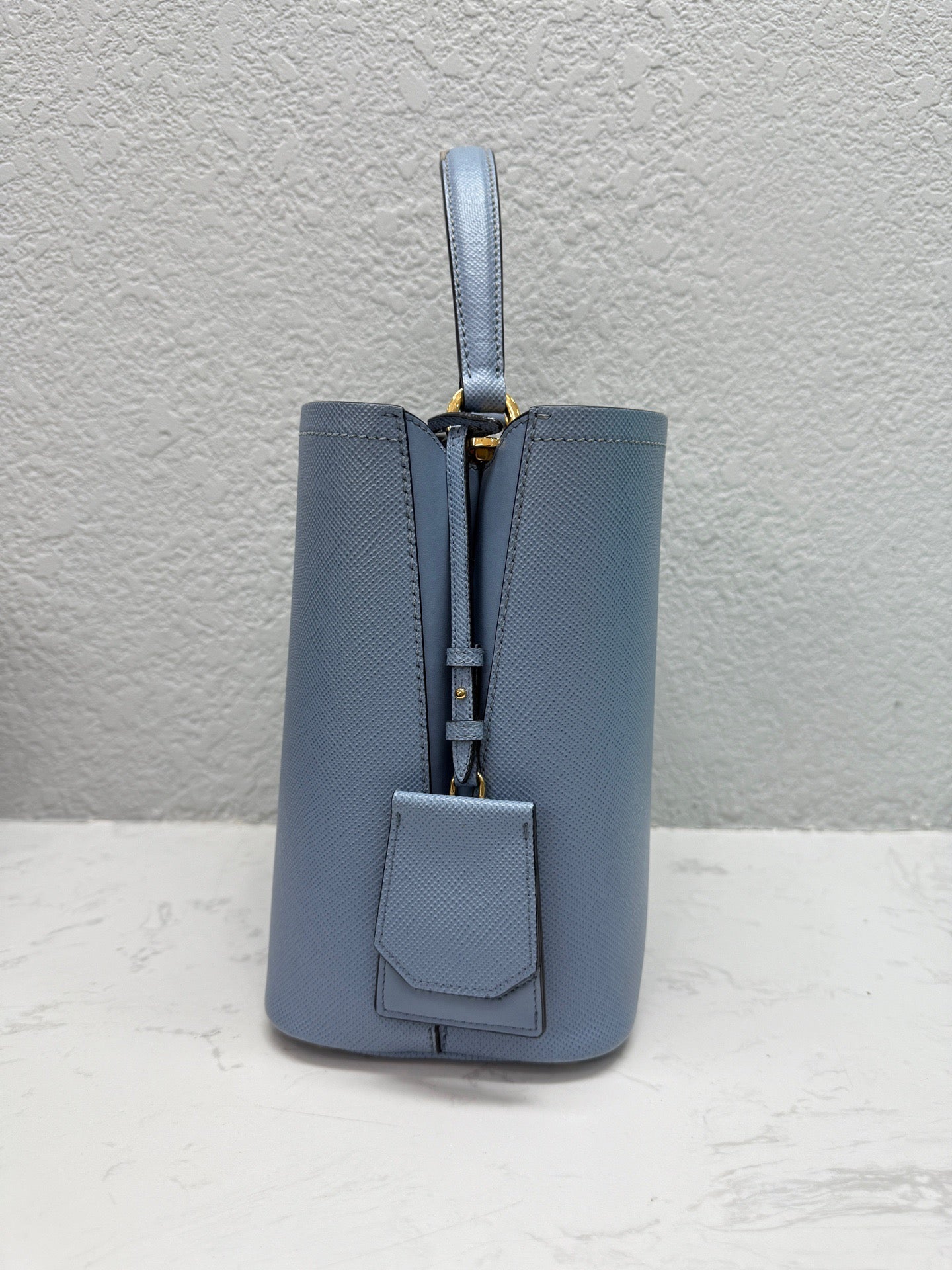 Prada - Saffiano Leather Bucket Bag - Saffiano leather - Blue - (medium)