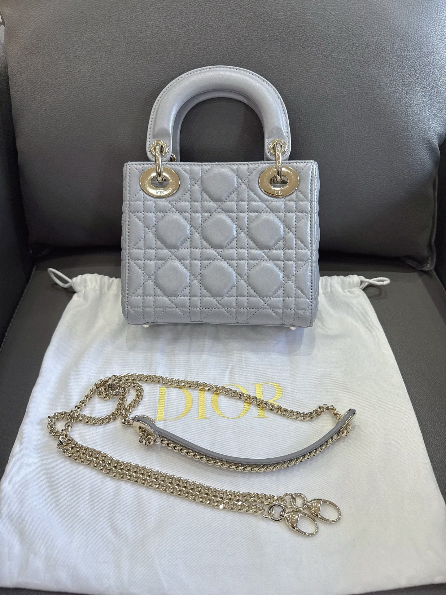 Dior - Lady Dior Mini - Lambskin leather - Grey - (mini)