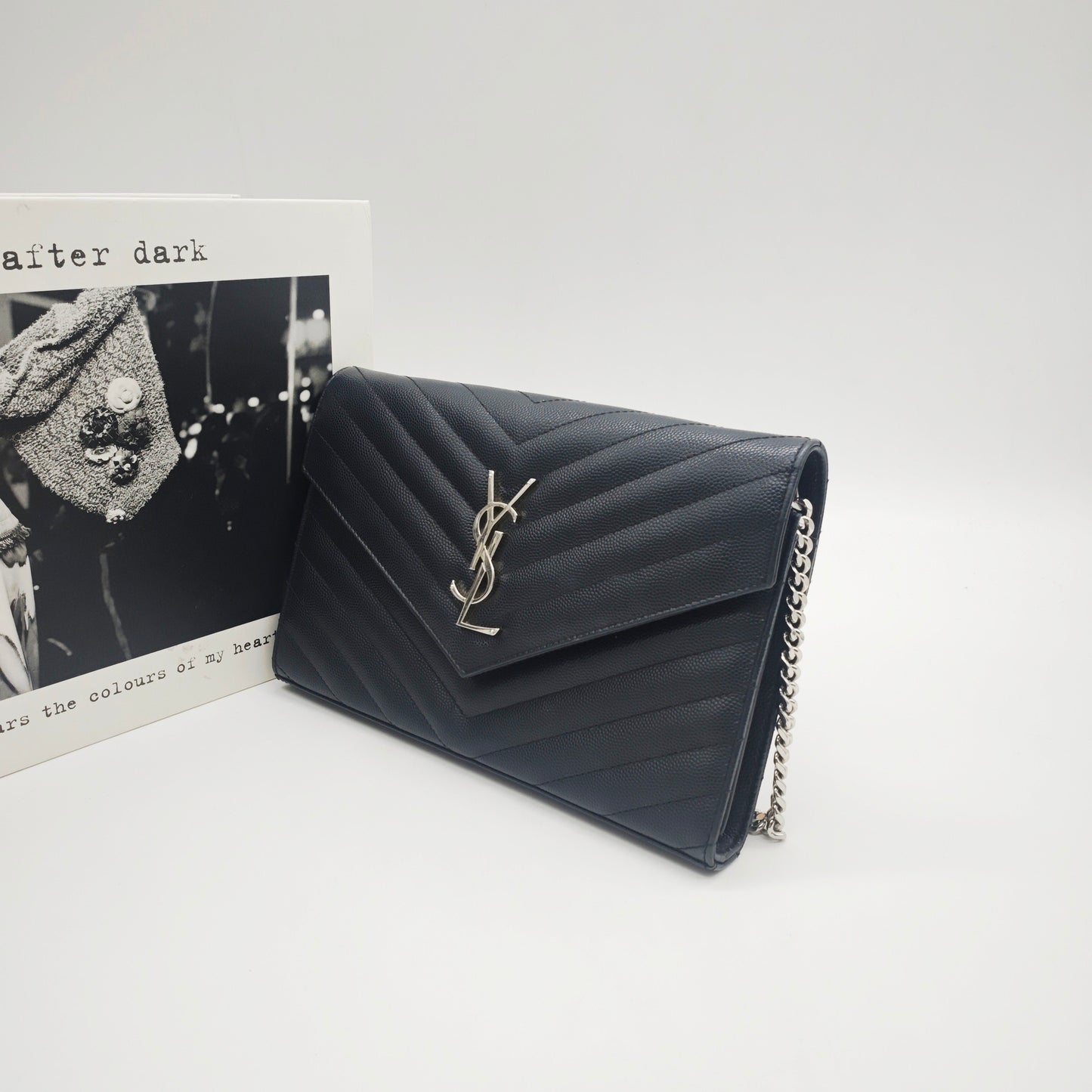 Saint Laurent - Envelope Chain Wallet - Grained leather - Black - (Mini)