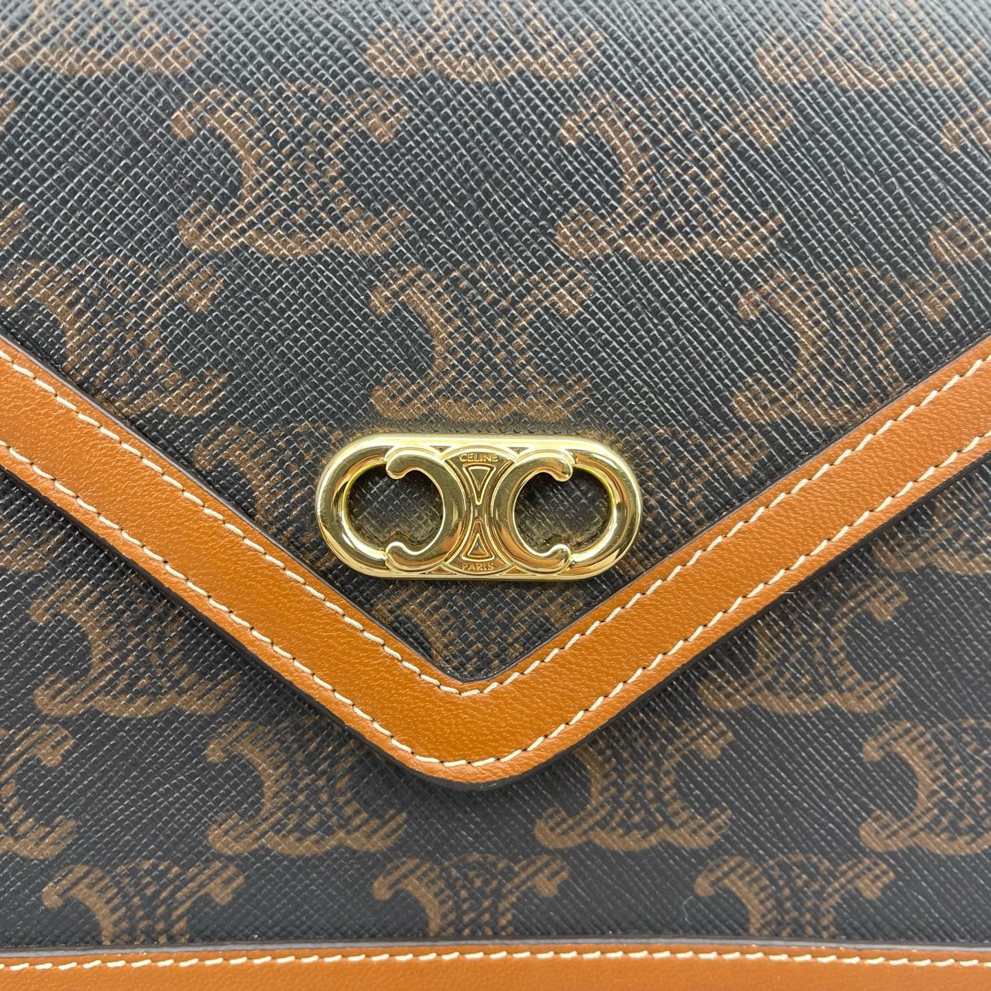 Celine - Triomphe WOC Envelope Chain Bag - Triomphe coated canvas with calfskin leather trim - Brown - (mini)