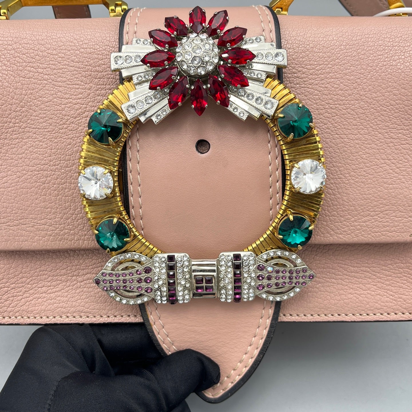 Miu Miu - Jeweled Buckle Shoulder Bag - Leather - Pink - (small)