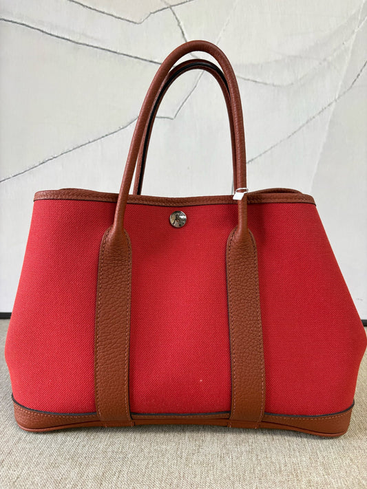 Hermes - Garden Party 30 - Canvas with Leather trim - Brick Red and Chestnut Brown - (Medium)