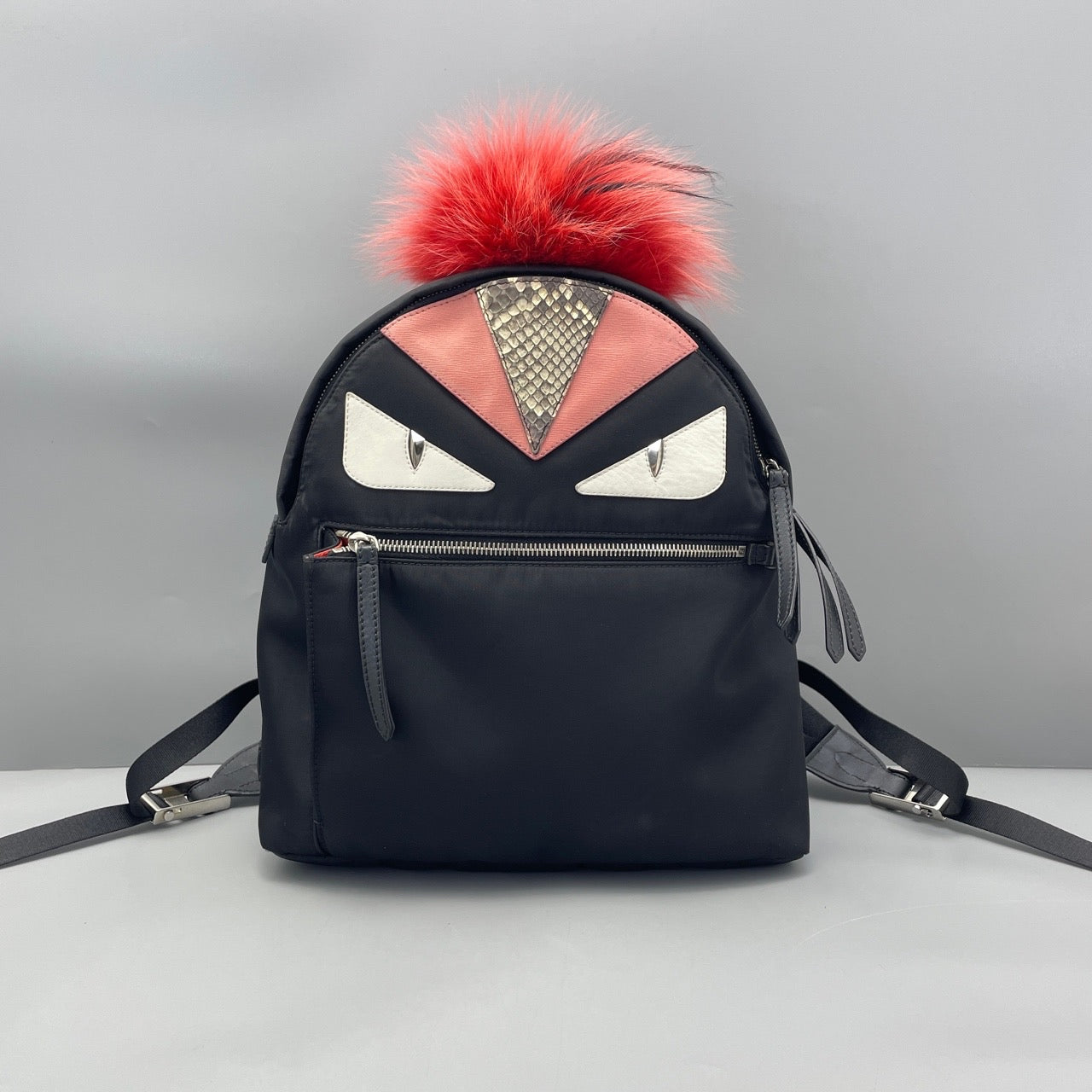 Fendi - Monster Backpack - Nylon, Leather, Python skin, Fur - Black - (mini)