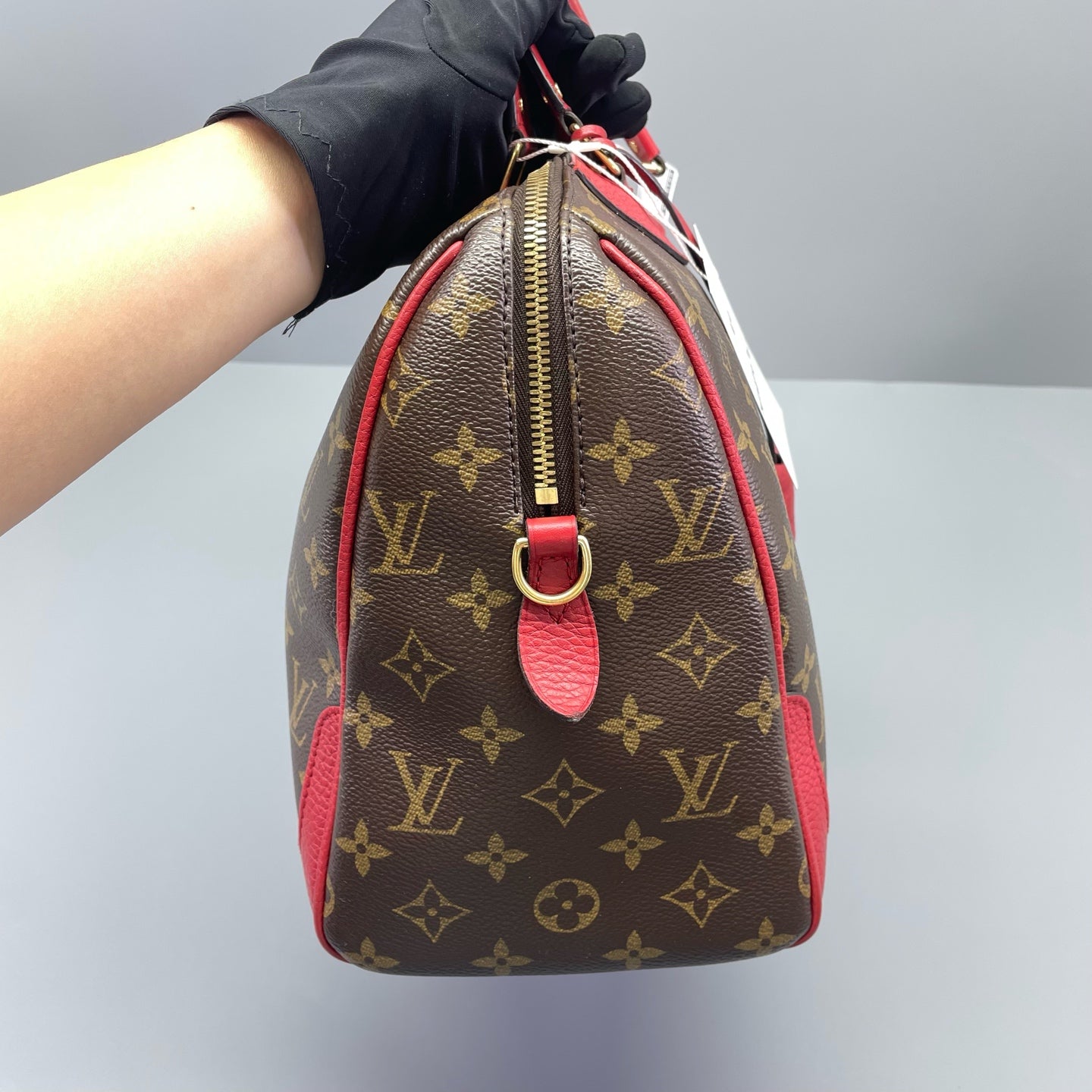 Louis Vuitton - Monogram with Red Trim Bowling Bag - Monogram coated canvas with grained leather trim - Brown and Red - (Medium)