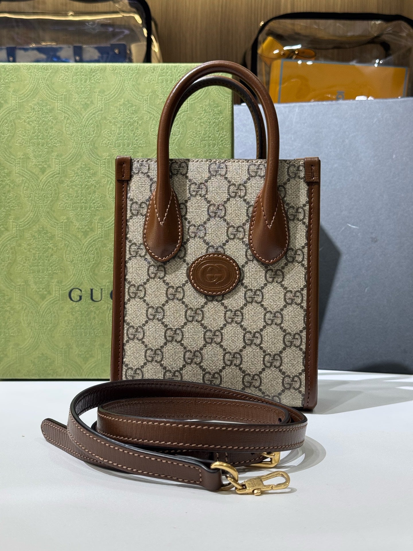 Gucci - GG Retro Mini Tote Bag - GG Supreme canvas with leather trim - Beige - (mini)