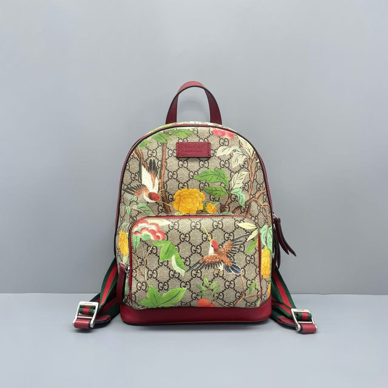 Gucci - Flora Hummingbird Backpack - GG Supreme coated canvas with leather trim - Multicolour with Red accents - (small)
