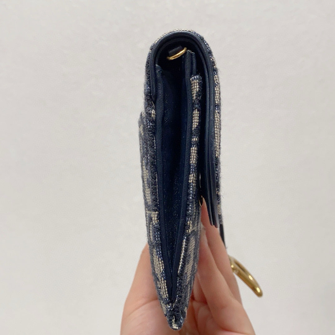 Dior - Saddle Pouch 2-in-1 Wallet on Chain - Dior Oblique jacquard canvas with leather trim - Blue and Beige - (mini)