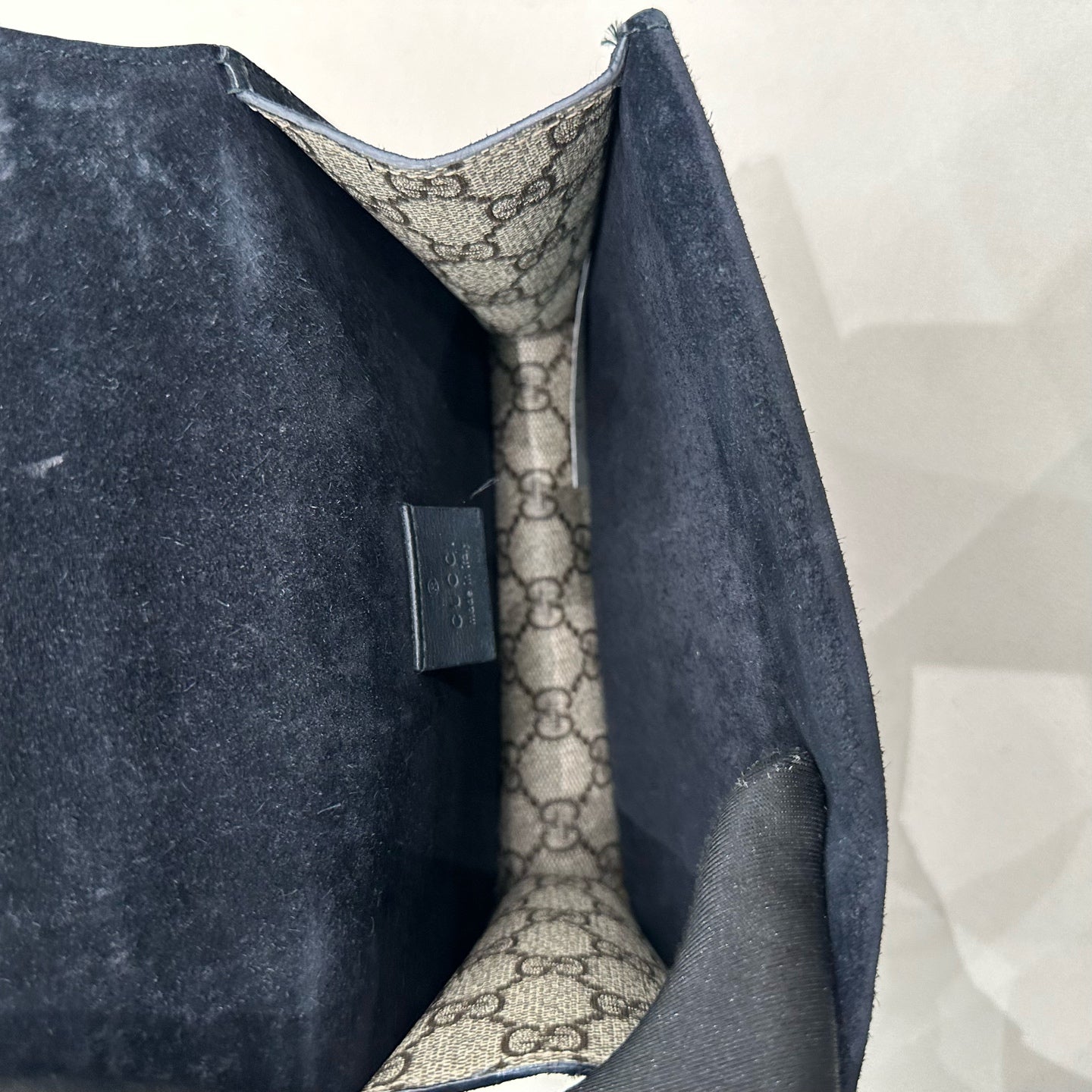Gucci - Dionysus Mini Bag - GG Supreme coated canvas with black leather trim and black suede lining - Beige - (Small)