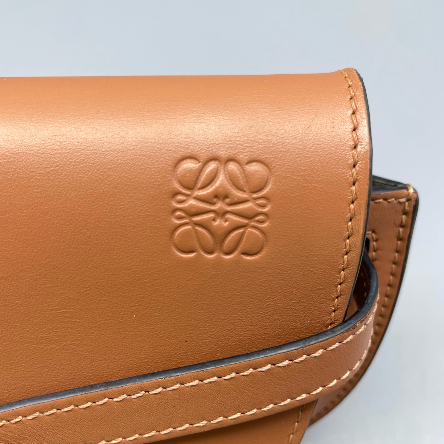 Loewe - Gate Mini - Calfskin leather with suede lining, fabric strap - Caramel with beige/brown strap - (mini)