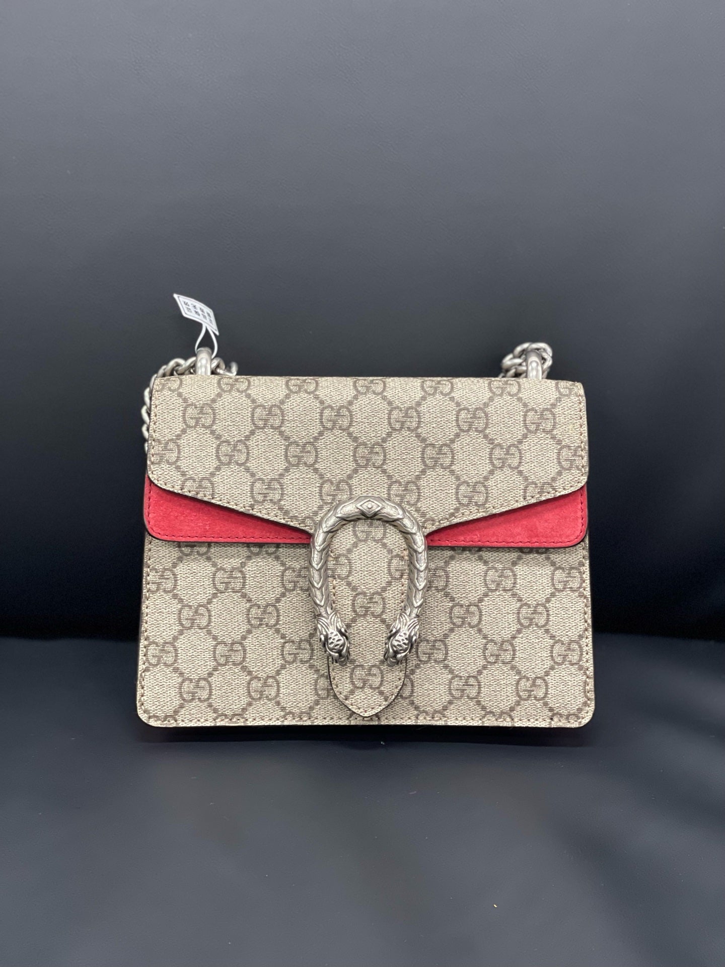 Gucci - Dionysus Mini Shoulder Bag - GG Supreme canvas with red suede trim and leather details - Beige and Red - (mini)