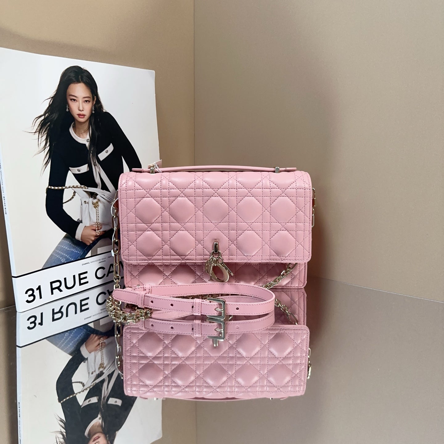 Dior - Miss Dior Flap Bag - Lambskin leather - Pink - (Medium)