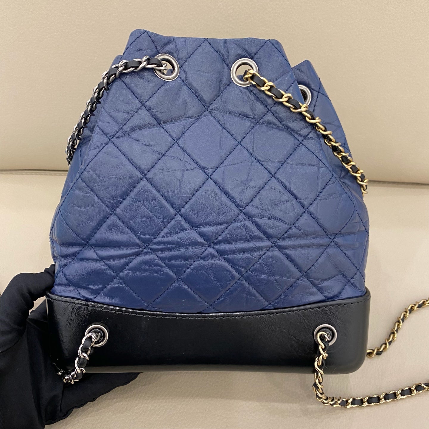 Chanel - Gabrielle Backpack Small - Aged calfskin and smooth calfskin leather - Blue and Black - (small)