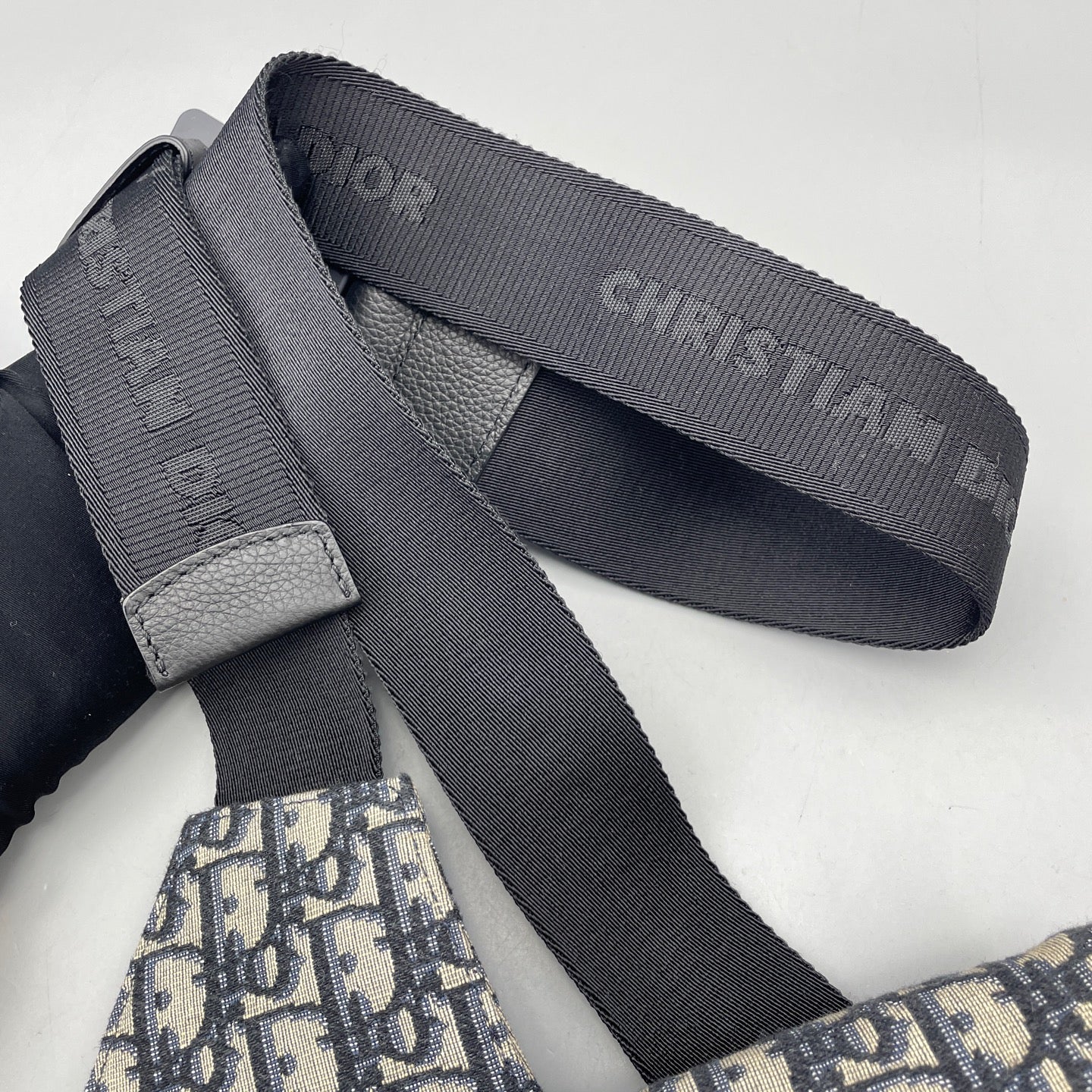 Dior - Saddle Belt Bag - Dior Oblique canvas with grained leather trim - Navy and Beige with Black accents - (Small)