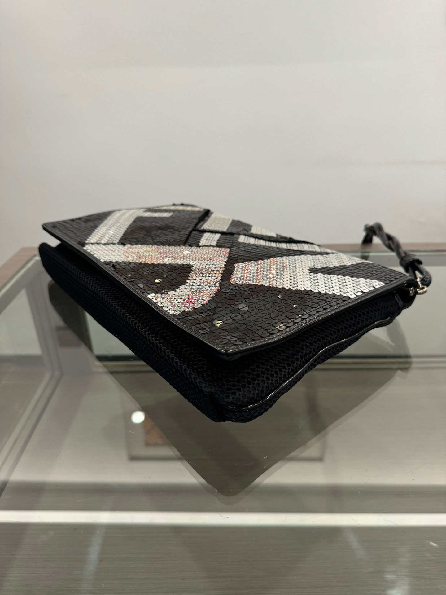 Fendi - Sequin Letter Logo Flap Shoulder Bag - Glitter, Synthetic - Black, White, Silver - (Medium)