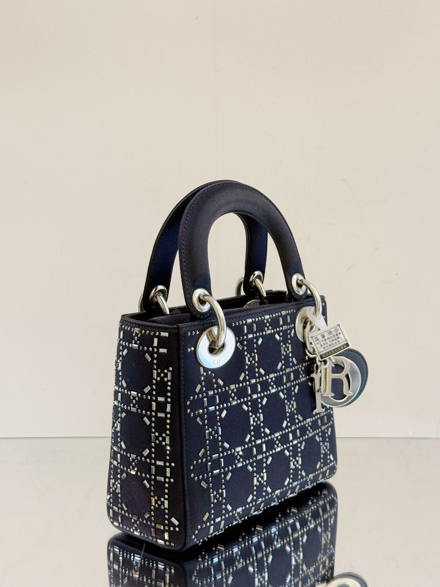 Dior - Lady Dior Mini - Satin with Crystal Embellishments - Navy Blue - (mini)