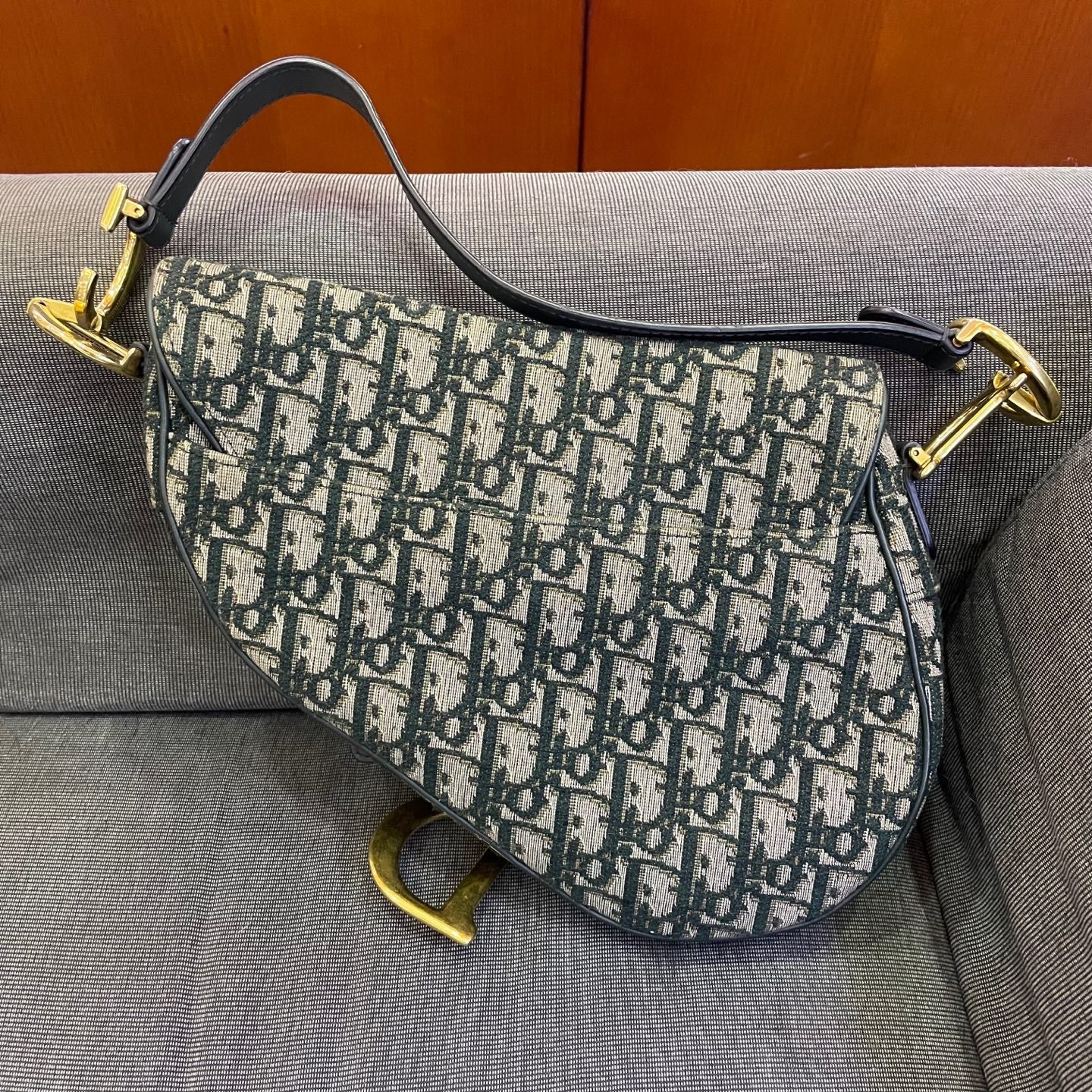 Dior - Saddle bag - Oblique canvas with leather trim - Blue - (medium)