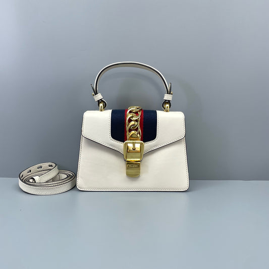 Gucci - Sylvie Top Handle Mini Bag - Leather - White - (small)