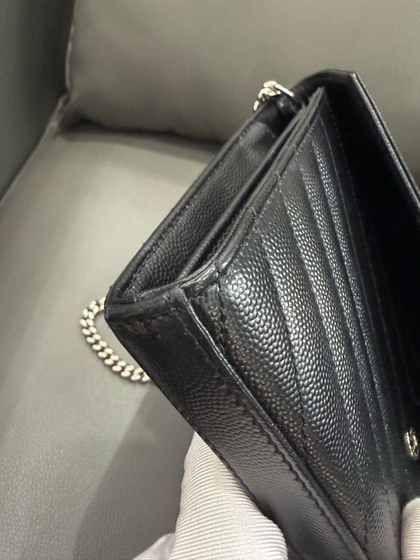 Saint Laurent - Envelope Wallet on Chain (WOC) - Grained calfskin leather - Black - (Mini)