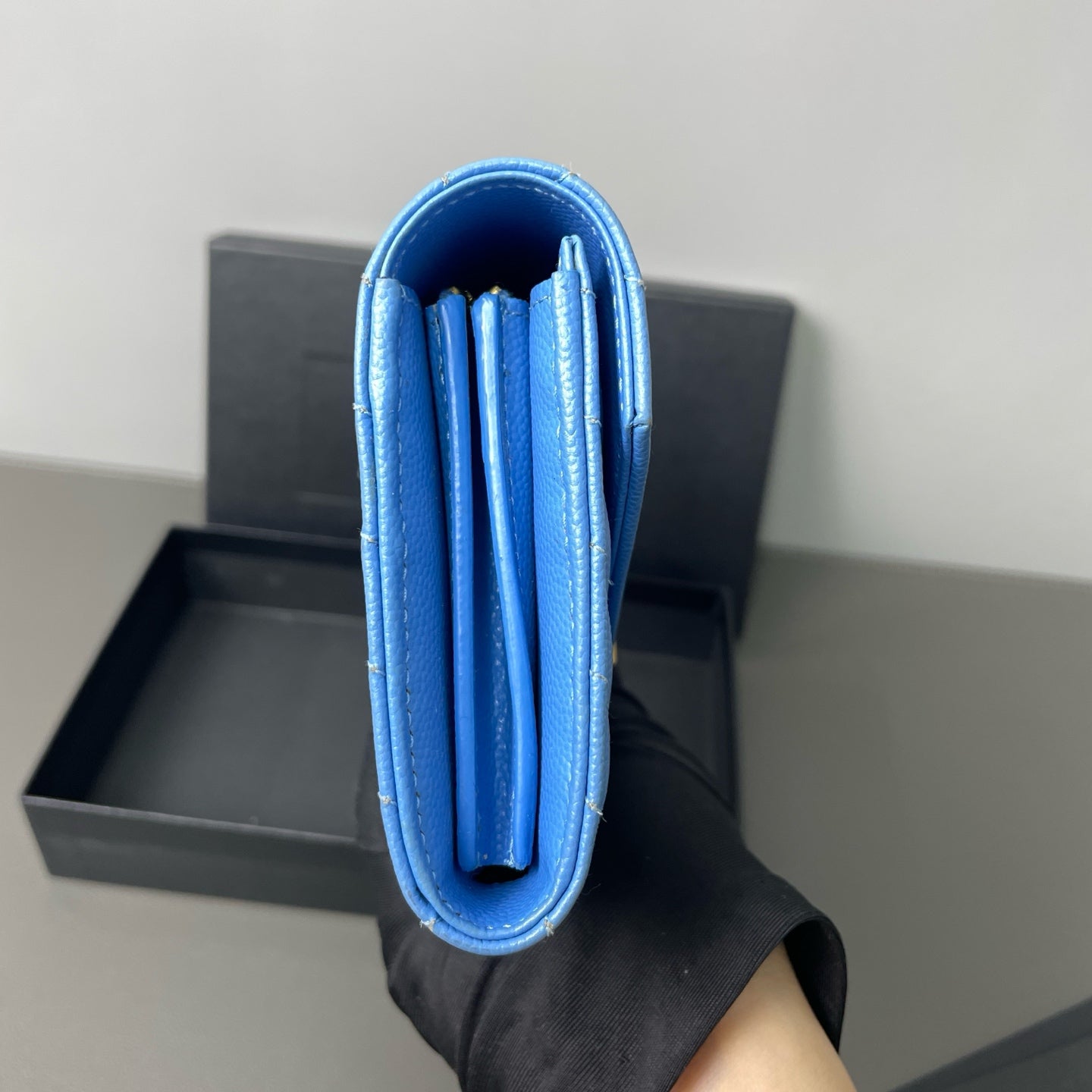 Saint Laurent - Monogram Flap Wallet - Grained Calfskin Leather - Blue - (Medium)