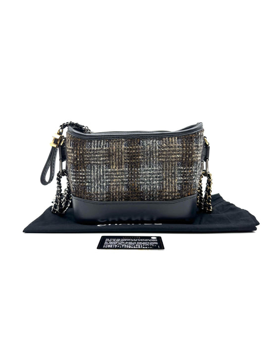 Chanel - Gabrielle Hobo Bag - Tweed wool fabric with black leather trim - Multicolour - (small)