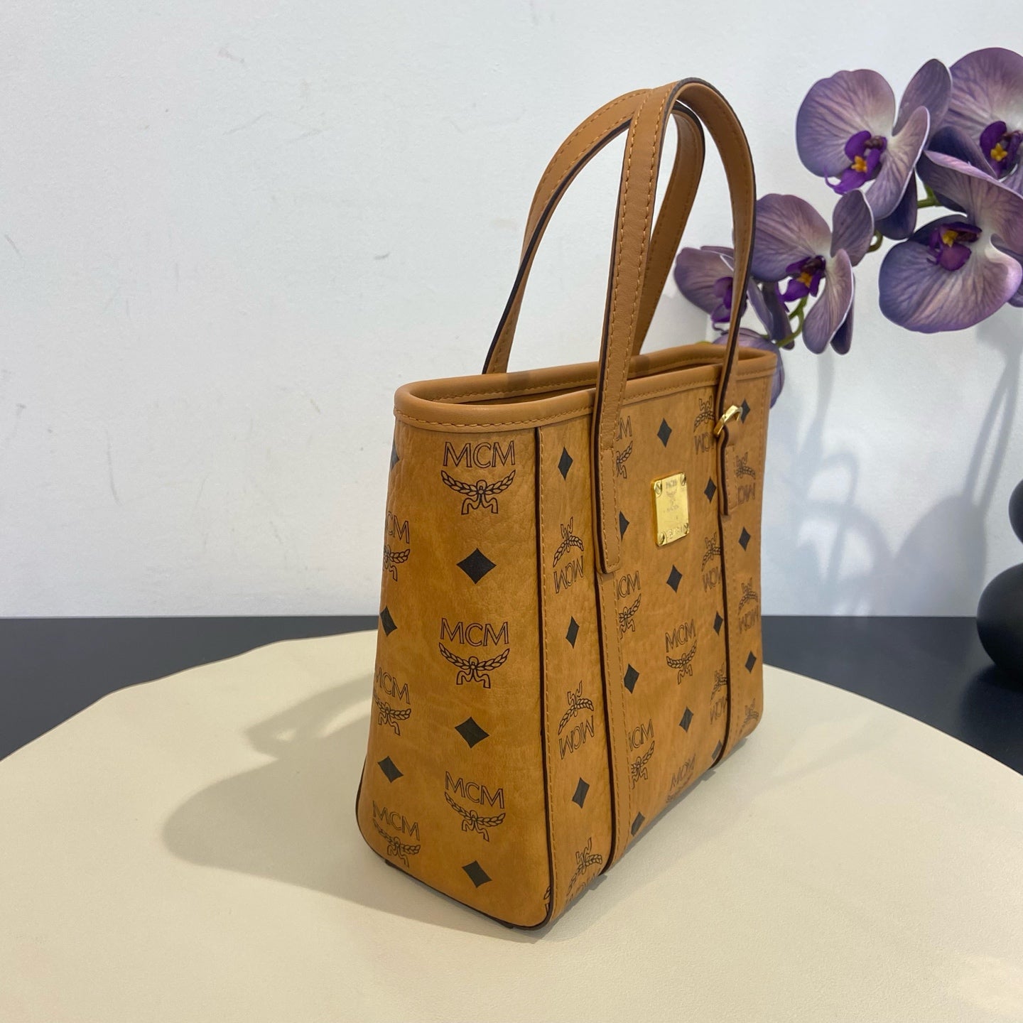 MCM - Visetos Mini Tote Bag - Coated canvas with leather trim - Cognac - (mini)