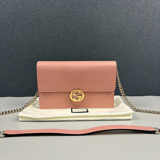 Gucci - Interlocking G Wallet on Chain - Grained leather - Pink - (Mini)