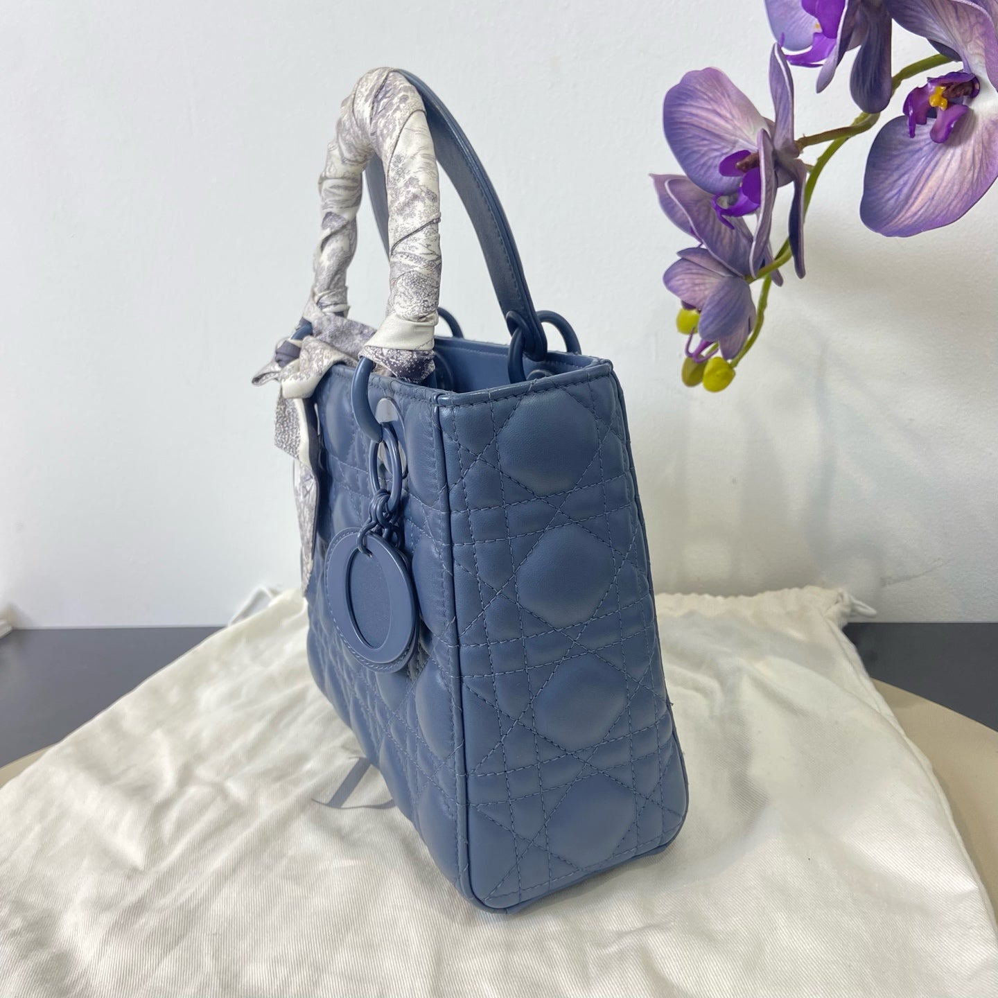 Dior - Lady Dior - Matte Calfskin Leather - Hazy Blue - (Small)