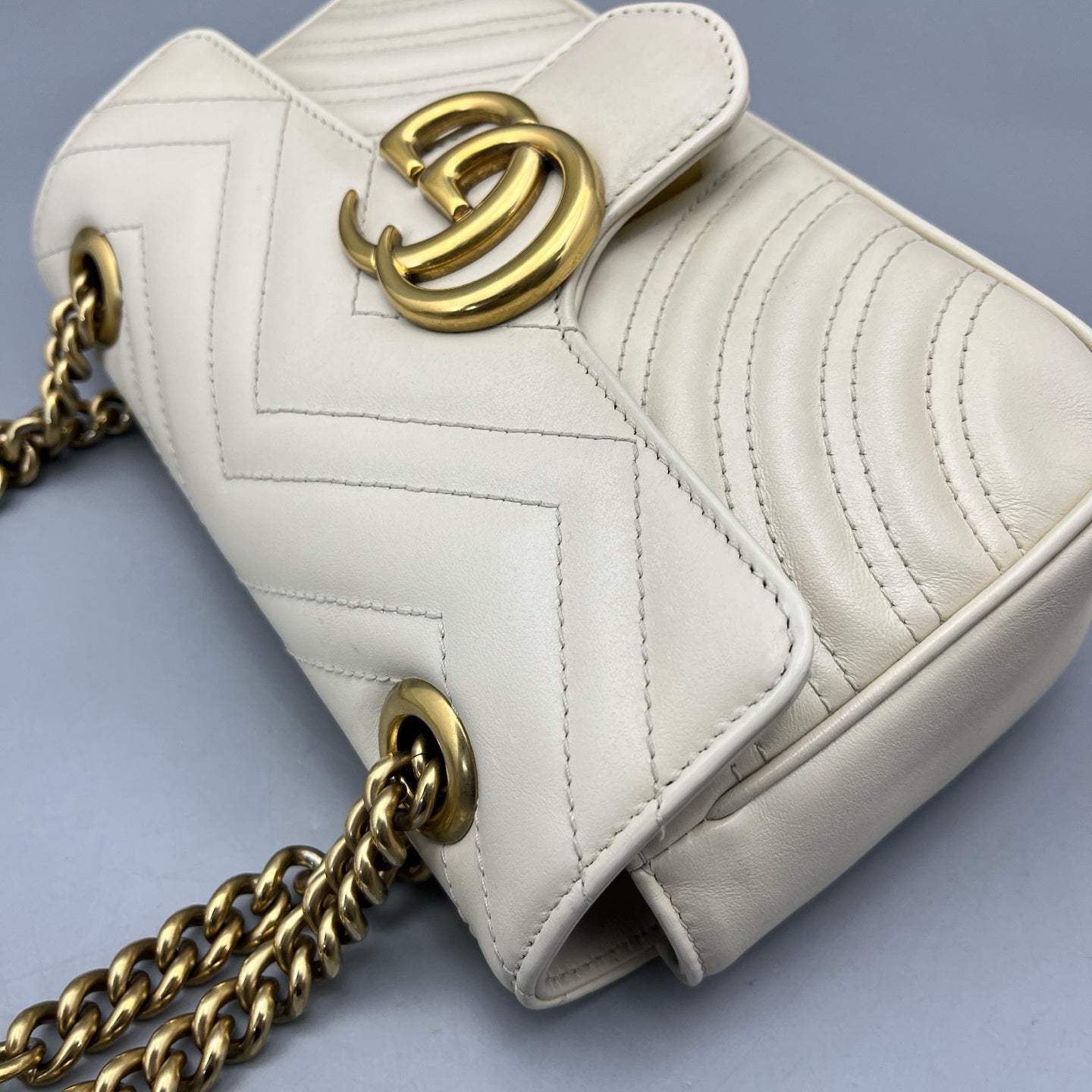 Gucci - GG Marmont Small Shoulder Bag - Leather - White - (small)