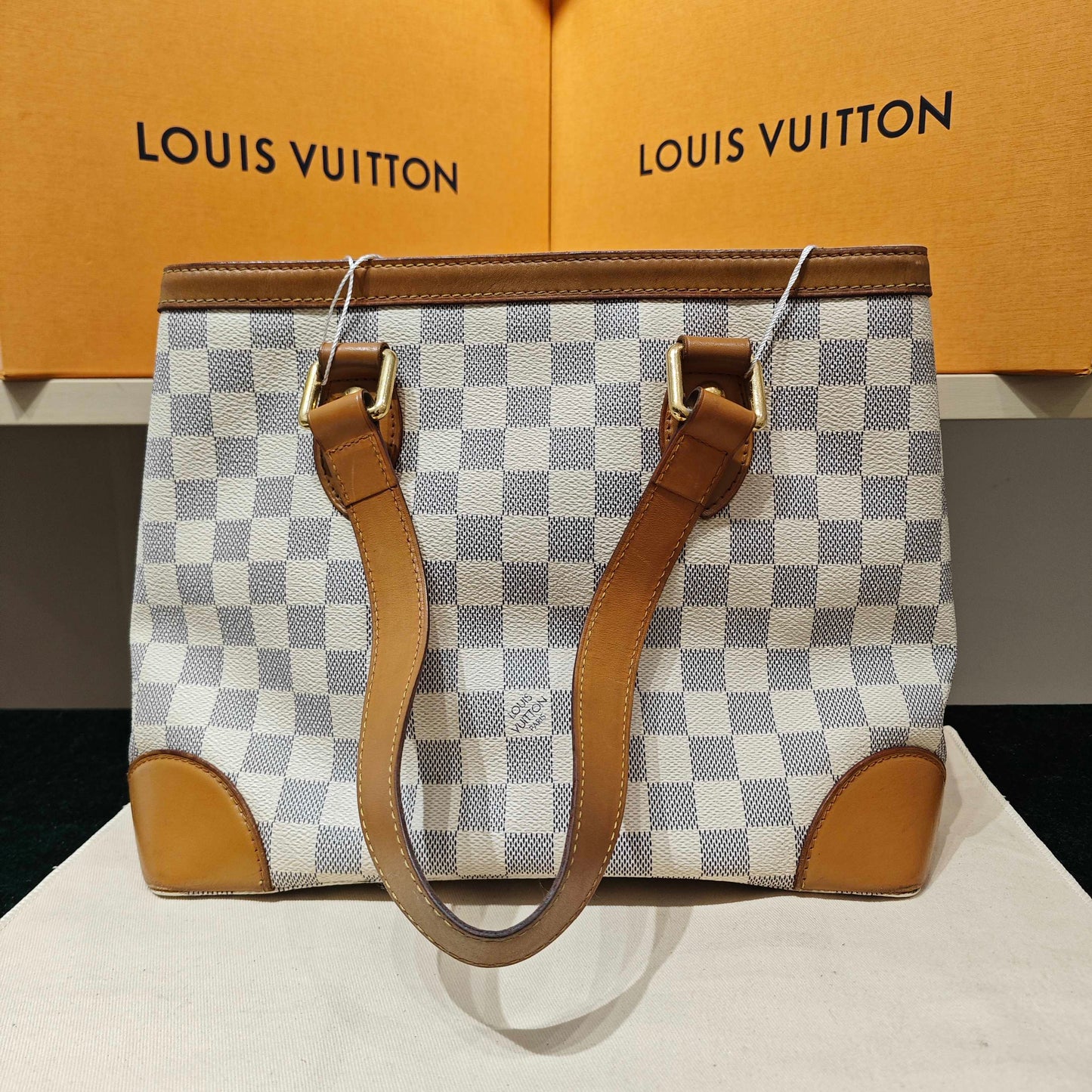 Louis Vuitton - Saleya MM (estimated) - Damier Azur coated canvas with Vachetta leather trim - White - (Medium)