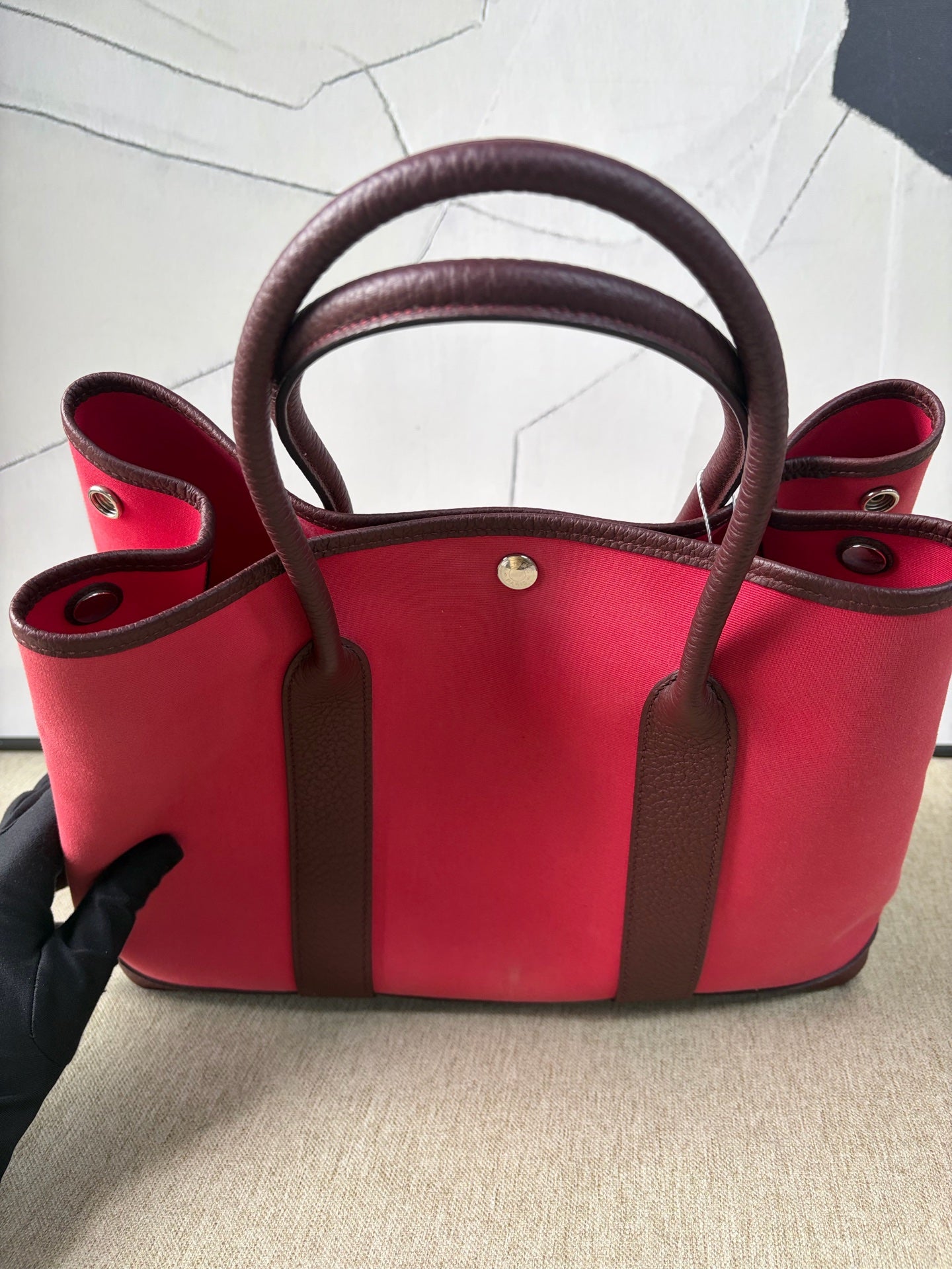 Hermès - Garden Party 36 - Canvas with Leather trim - Rose Red with Red-Brown accents - (Large)